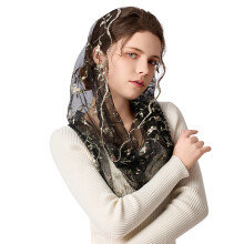 Stylish Floral Pattern Head Scarf For Women Lightweight-Black