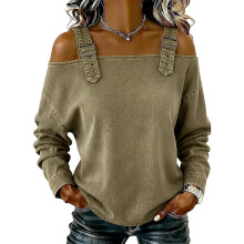 Comfortable Cowboy Style Long Sleeve Shirt Adjustable-Khaki M