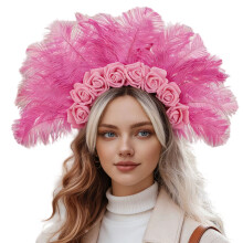 Colorful Feathered Hairband Styling Accessory Elegant-Rose Red