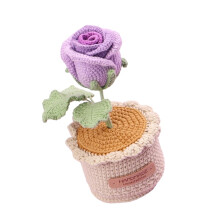 Artificial Crochet Rose Flower Potted Plant With Knitted-Purple