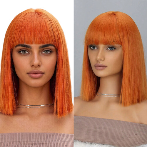 High Temperature Synthetic Straight Bob Wigs With Bangs-Claret 2