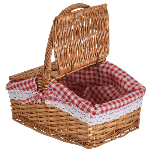 Portable Handwoven Willow Picnic Basket with Fabric Liner