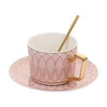 1Set Porcelain Coffee Cup Set Pink Ceramic Cup with Saucer and Spoon