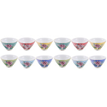 12Pcs White Porcelain Ceramic Tea Cups Assorted Color Small Teacup Set