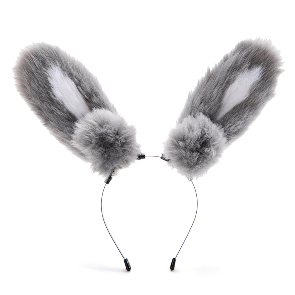 Comfortable Faux Furry Animal Ears Headpiece Lightweight-Gray