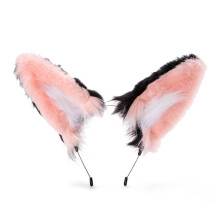 Plush Wolf Ears Furry Headbands Costume For Halloween And-Pink