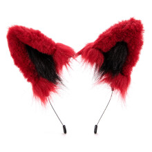 Realistic Wolf Ears Furry Headbands Costume For Role-Burgundy