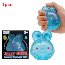 (Blue)Juguete de estrés con forma de conejo de lúpulo de gelatina con material Tpr suave para hogar oficina escuela y