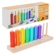 Early Learning Wooden Toy Rainbow Color Sorting Rings Stacking