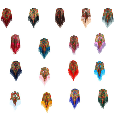 Polyester Shoulder Wrap Unisex Scarf Shawl Ethnic-rose red 1