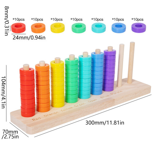 Early Learning Wooden Toy Rainbow Color Sorting Rings Stacking 1