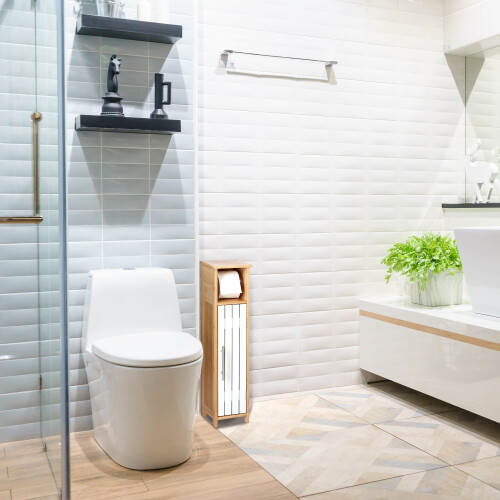 Bathroom Cabinet with Storage and Toilet Roll Holder 1