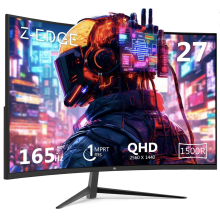 Z-Edge 27 Inch Curved Gaming Monitor 165Hz(DP) 144Hz(HDMI) 1ms MPRT 2K 2560x1440 16:9 Curved Screen, Ultra-Thin Bezel, FreeSync, HDMI 2.0 &