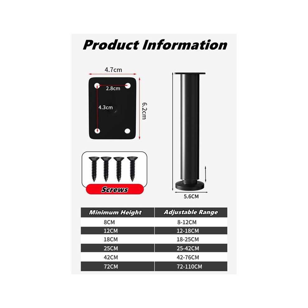 Adjustable Height Furniture Support Legs For Bed Frame For Bed/Sofa/Cabinet/Couch/Table Black 12-18Cm 6033391651104
