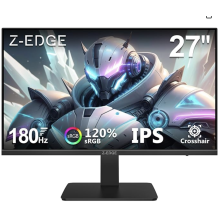 Z-Edge Gaming Monitor 27 Inch 180Hz 1ms MPRT IPS Panel 16:9, Full HD 1080P, 120% sRGB, 300cd/m² Brightness, FreeSync, DisplayPort & HDMI Port, Black