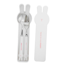 1Set Kids Lunch Utensils White Stainless Steel Fork Spoon Portable