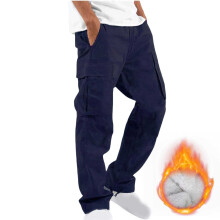 Cargo Pants for Mens,Winter Fleece Workout Pant for Juniors,Men Pant Baggy with Pockets,Navy,2XL