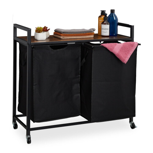 Pull-Out Laundry Basket Rack with Shelf and Wheels