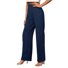 Linen Pants Women Wide Leg Drawstring Elastic-Dark Blue XXXL