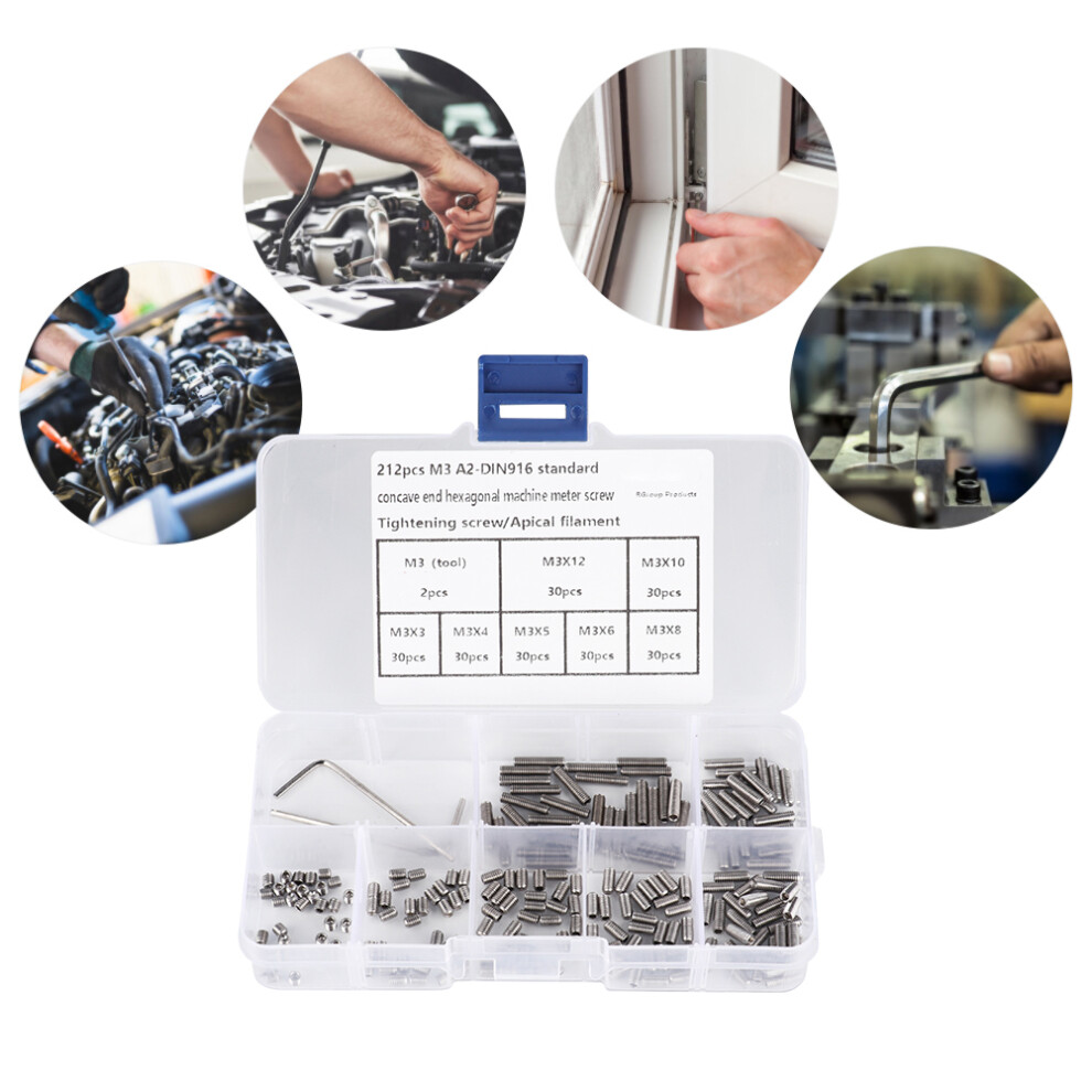 212Pcs Grub Screws M3 A2-Din916 Stainlesssteel 4371393799663