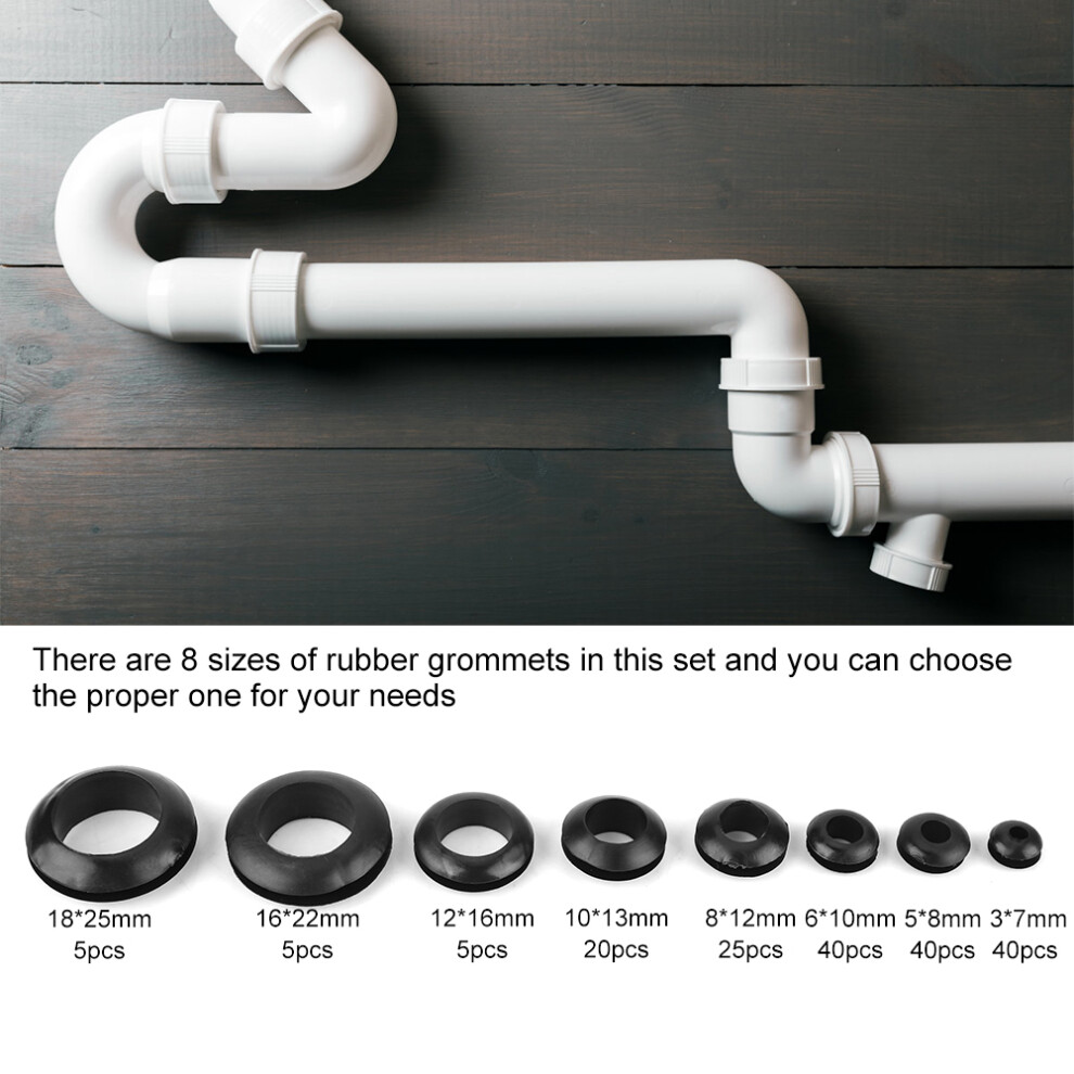Wire & Hose Grommets 180Pcs/Box 8 Sizes Rubber Assortment For Protection 8331393801366