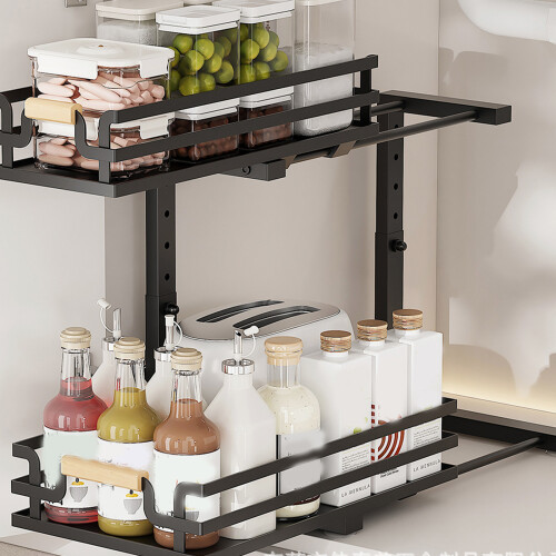 Double Layer Waterproof Under Sink Shelf Stable Carbon-White 2