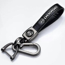 (DODGE) Leren sleutelhanger met haakje, automerklogo, veersluiting en ring, compatibel met de belangrijkste automerken_i*