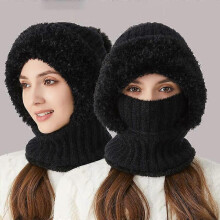 (schwarz) Winter-Sturmhaube, Mütze, Schal, Maske, 3-in-1-Set, fleecegefüttert, winddicht, mit Kapuze und Ohrenklappen für Outdoor-Sportarten