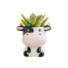 Pot de fleurs en céramique en forme de vache, avec trou de drainage et émail brillant, pour plantes succulentes, utilisable à l'intérieur co