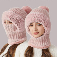 (Pink) Winter-Sturmhaube, Mütze, Schal und Maske, 3-in-1-Set, fleecegefüttert, winddicht, mit Kapuze und Ohrenklappen für Outdoor-Sportarten