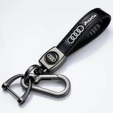 (Audi) Portachiavi in pelle con gancio e logo della marca dell'auto, fibbia a molla e anello, compatibile con le principali marche di auto_i