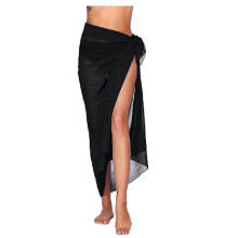 (Zwart) Dames strand sarong pareo chiffon bikini wikkelrok cover-up voor zwemkleding