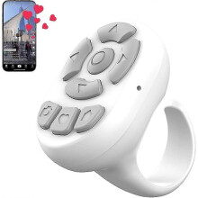 (Biely) TikTok rolovací krúžok s diaľkovým ovládaním prstom, bezdrôtové diaľkové ovládanie Bluetooth na prst, diaľkový rolovací kr