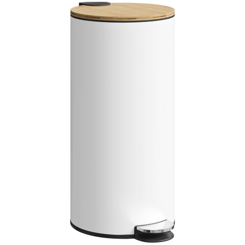 Homcom HOMCOM Kitchen Bin, 30 Litre Pedal Rubbish Bin with Removable Bucket, White 1