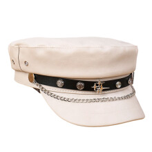 Fashion Forward Hat Soft PU Leather Chain Belt Buckles-Beige