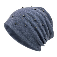 Faux Pearls Decorated Women's Beanies Cap Polyester Winter-Blue