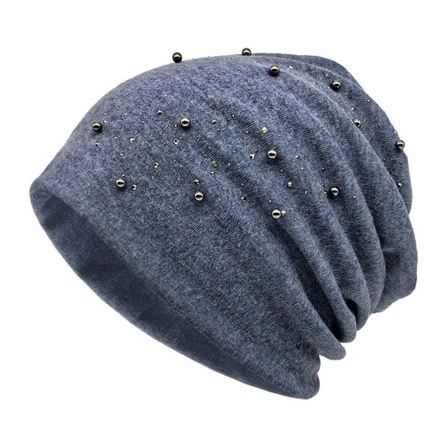 Faux Pearls Decorated Women's Beanies Cap Polyester Winter-Blue