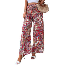 Multipurpose Women's Floral Print Wide Leg Pants-brick red L