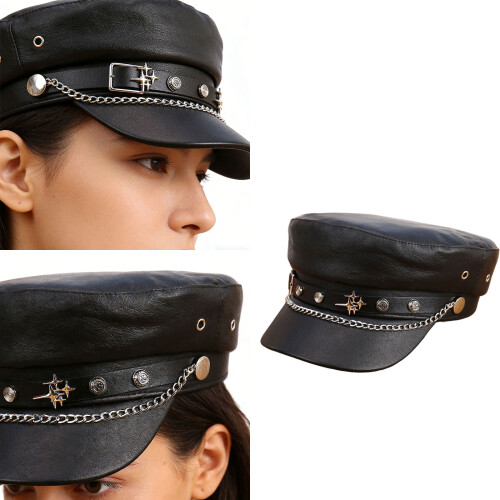 Practical And Stylish PU Leather Cap Features Flat Top-Red 2