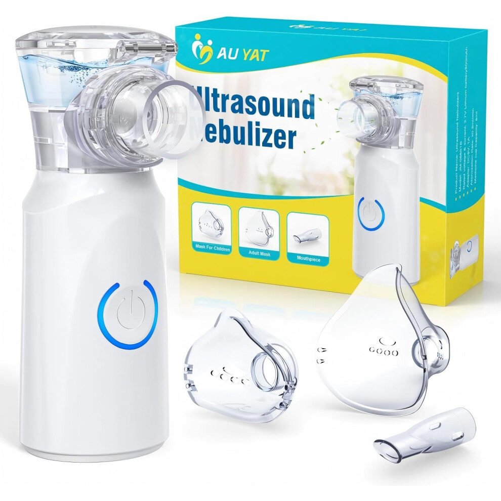 Portable Ultrasonic Nebuliser, Rechargeable Handheld Mesh Nebulizer for Adults & Kids, Silent Atomizer with 2 Masks & Mouthpiece