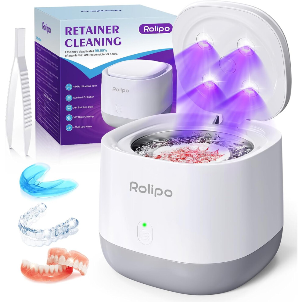 Rolipo Ultrasonic Retainer Cleaner 320ML, 45kHz Denture Cleaner,for Aligners, Mouth Guards, Braces & Jewellery