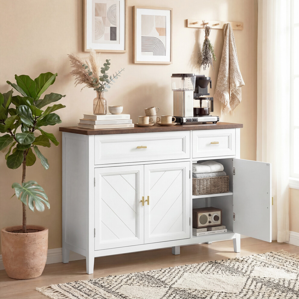 Homcom Sideboard With Drawers And Adjustable Shelves, White