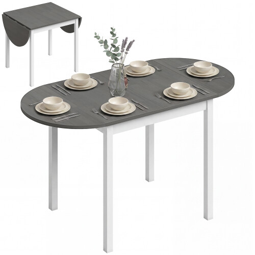 Homcom HOMCOM Foldable Dining Table, Solid Wood Drop Leaf Table, Grey 1