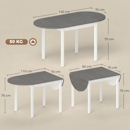 Homcom HOMCOM Foldable Dining Table, Solid Wood Drop Leaf Table, Grey 2