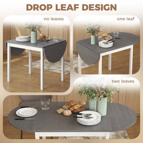 Homcom HOMCOM Foldable Dining Table, 140 cm Oval Solid Wood Drop Leaf Table, Grey 1