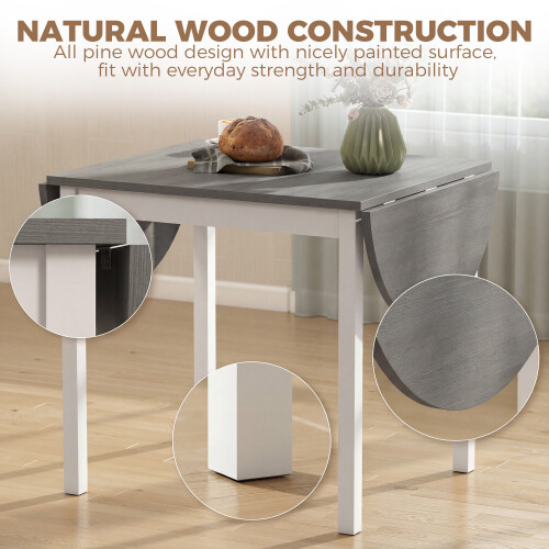 Homcom HOMCOM Foldable Dining Table, 140 cm Oval Solid Wood Drop Leaf Table, Grey 2