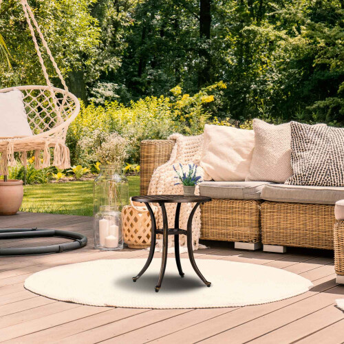 Round Cast Aluminium Patio Side Table, Weatherproof 2