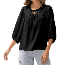 Women's Three-Quarter Sleeve Top, Casual and Elegant-Black M