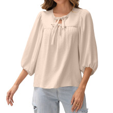 Women's Three-Quarter Sleeve Top, Casual and Elegant-apricot M