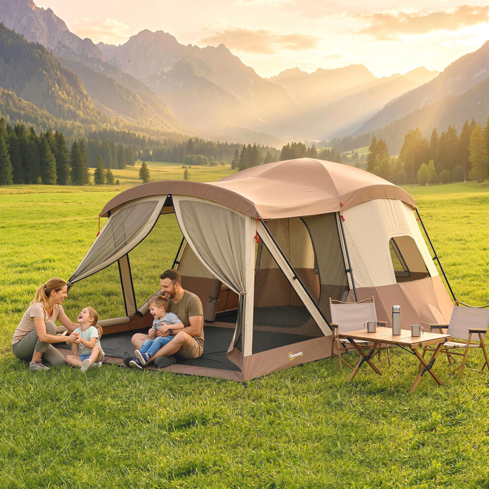 Outsunny Camping Tent Waterproof For 4 Person Brown